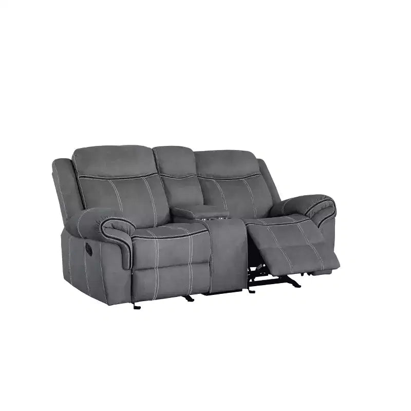 Divanetto reclinabile in velluto grigio bicolore con console e USB, 2 posti