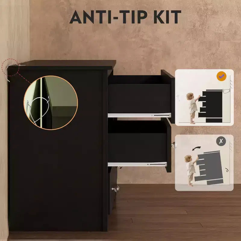 Comò largo a 6 cassetti nero/marrone, stile moderno