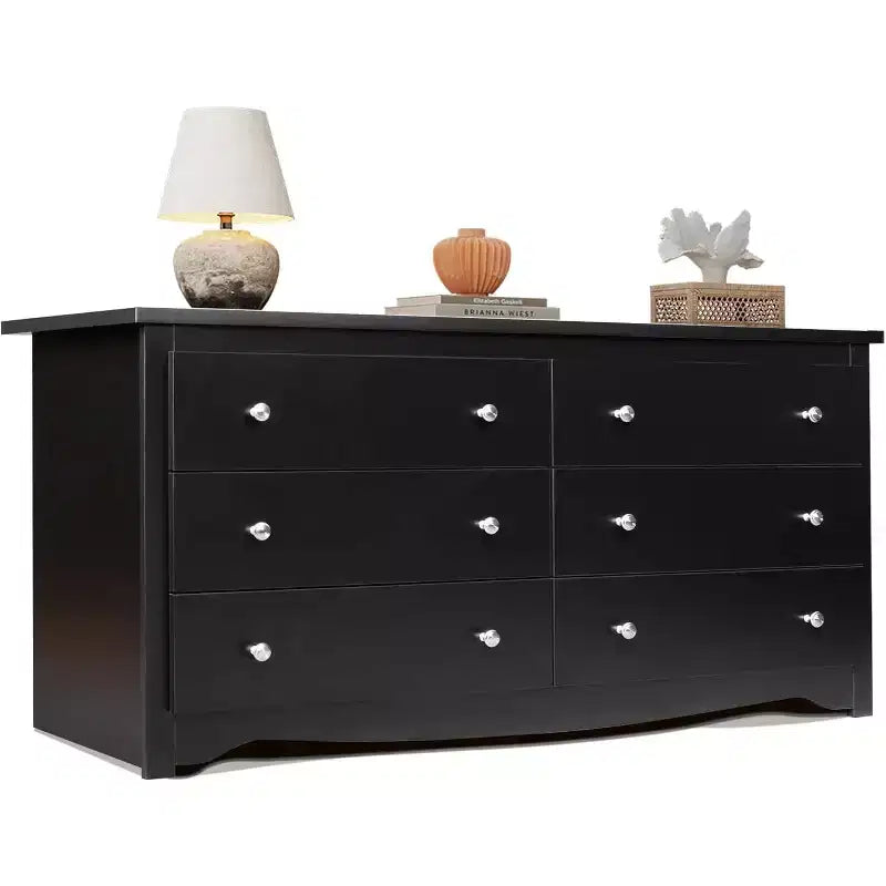 DEXYLLO 6 Drawers Modern Storage Dresser, 59-inch Wide Wood Chest for Bedroom/Living Room, Long Nightstand Organizer Unit