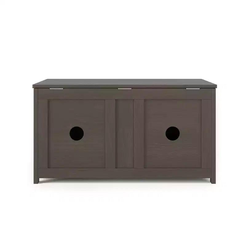 Cesta portaoggetti in legno con coperchio di sicurezza, capacità 170 litri, grigio elegante / brughiera polverosa / bianco opaco, per bambini