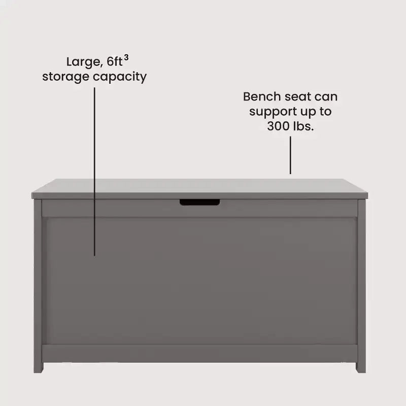 Cesta portaoggetti in legno con coperchio di sicurezza, capacità 170 litri, grigio elegante / brughiera polverosa / bianco opaco, per bambini
