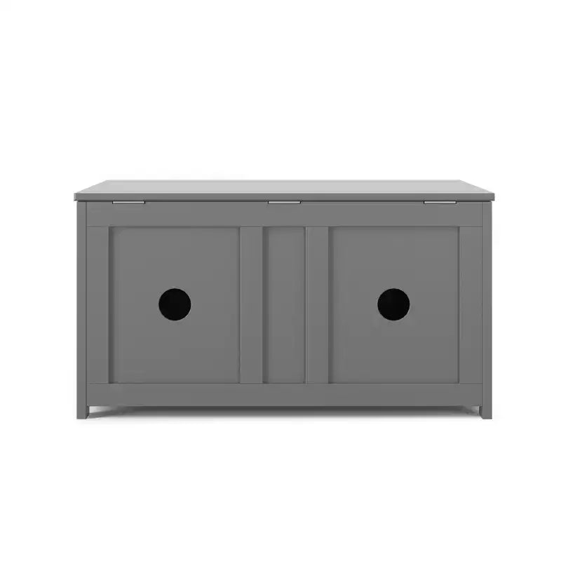 Cesta portaoggetti in legno con coperchio di sicurezza, capacità 170 litri, grigio elegante / brughiera polverosa / bianco opaco, per bambini