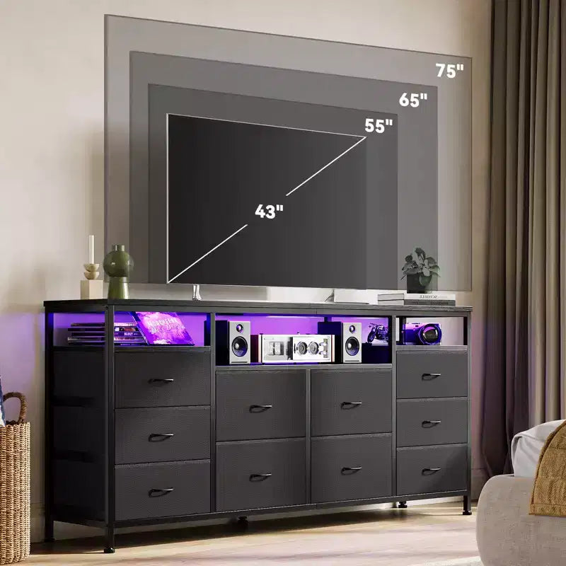 Comò a 10 cassetti con supporto TV, adatto per TV fino a 75" – Marrone rustico / Bianco