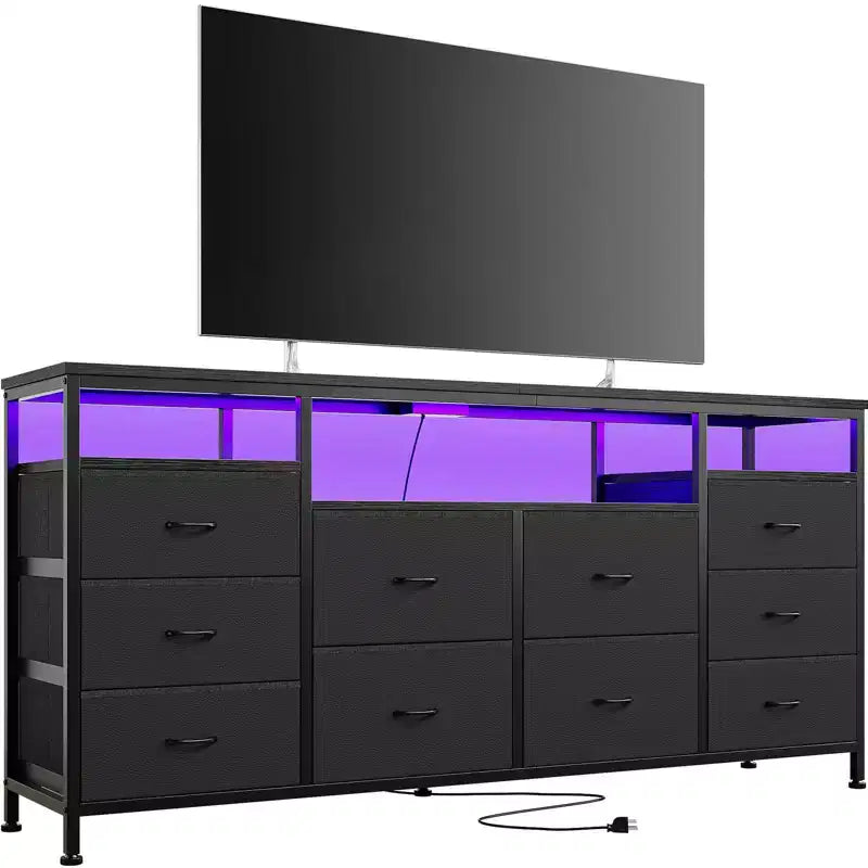 Comò a 10 cassetti con supporto TV, adatto per TV fino a 75" – Marrone rustico / Bianco