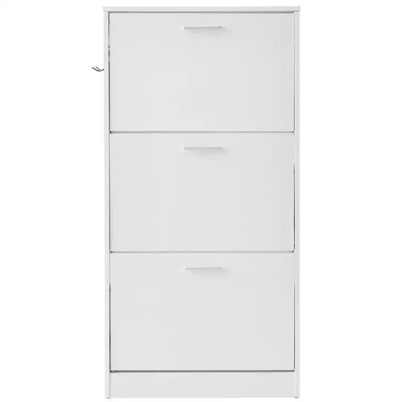 VEVOR Shoe Cabinet with 3 Flip Drawers, Shoe Storage Cabinet for Entryway, Free Standing Shoe Storage Organizer with Side Hooks for Heels, White