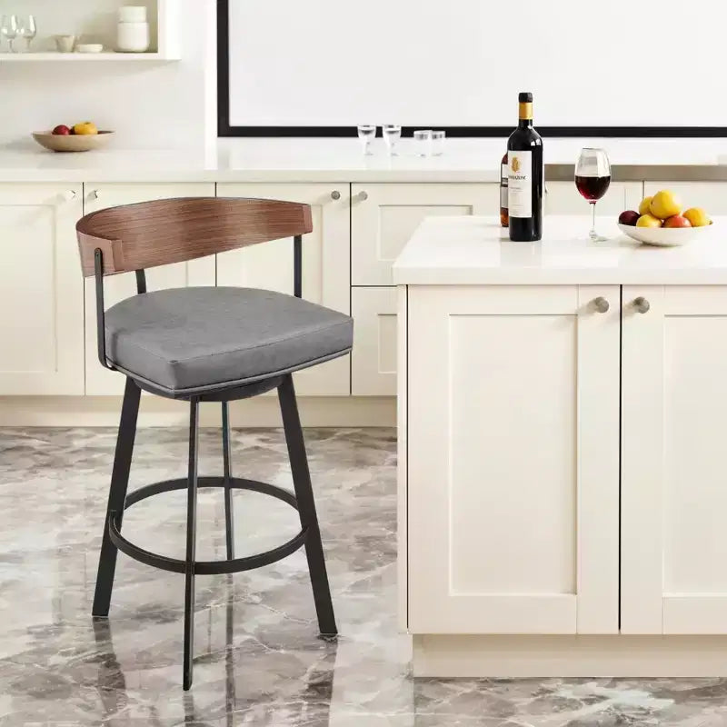 Sgabello da bar girevole in similpelle grigio marrone e nero con braccioli, schienale basso, 1 posto