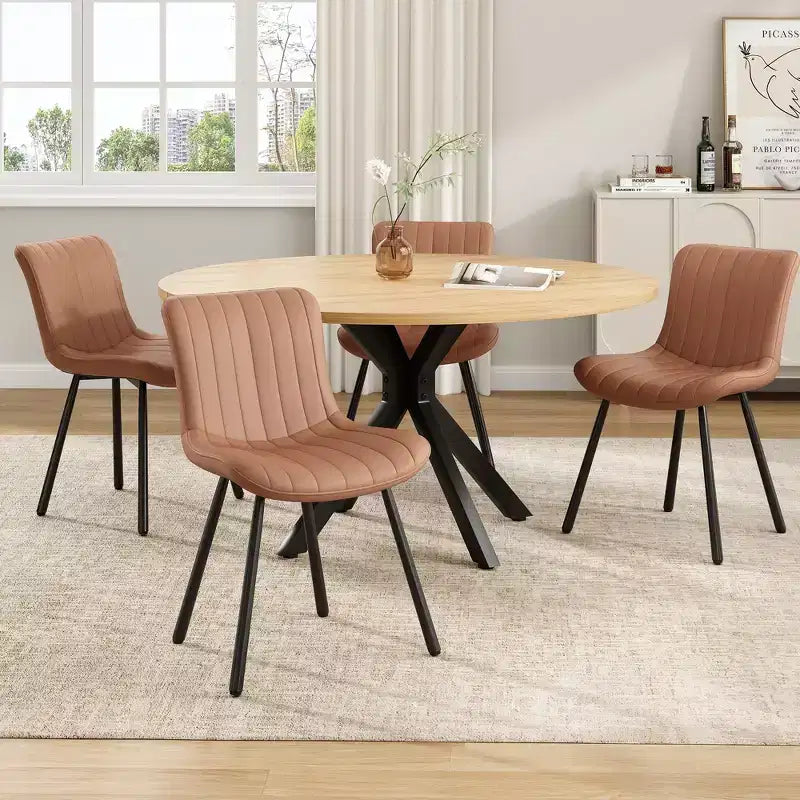 Tavolo da pranzo rotondo, legno naturale e nero, 4-6 posti