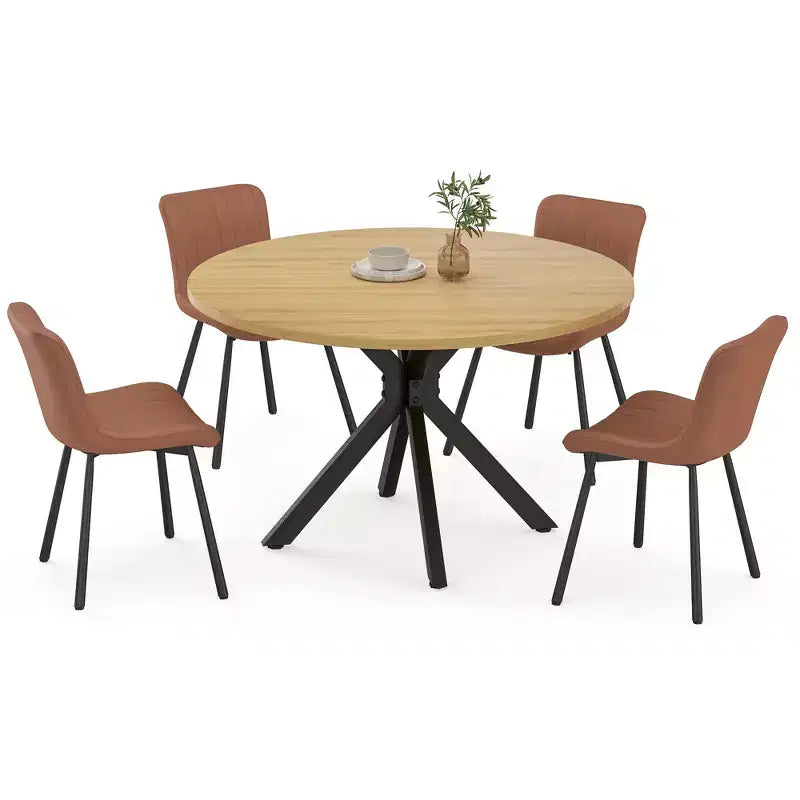 Tavolo da pranzo rotondo, legno naturale e nero, 4-6 posti