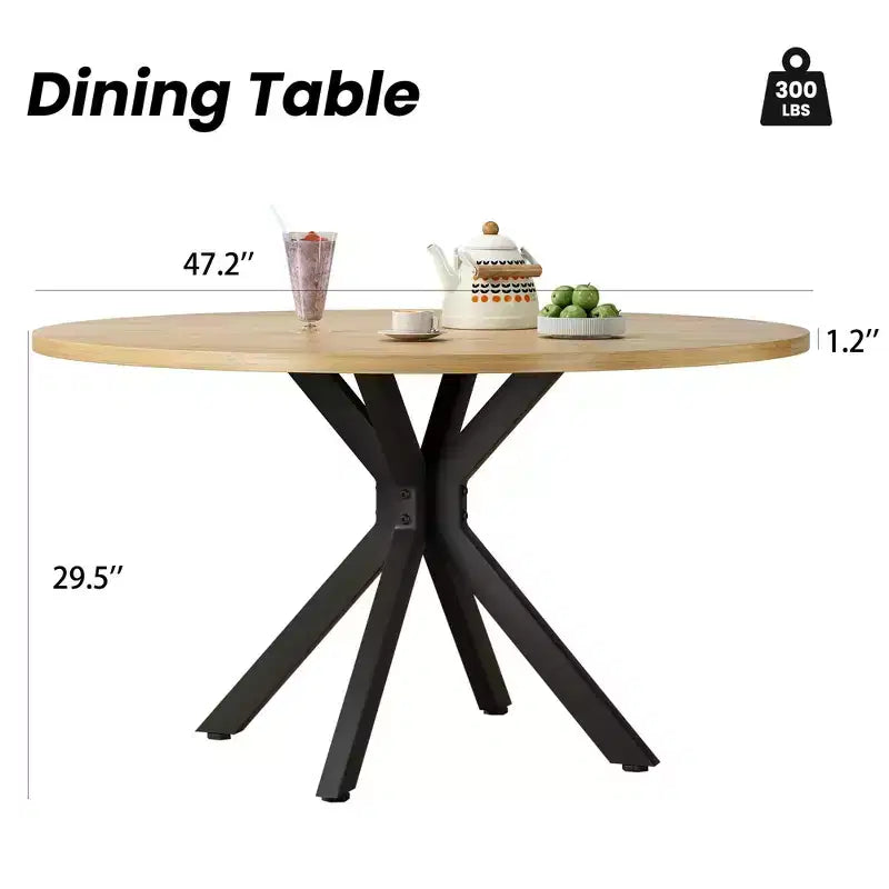 Tavolo da pranzo rotondo, legno naturale e nero, 4-6 posti