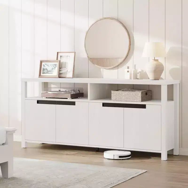 Mobile TV Boho stile rustico, marrone/bianco/bianco e grigio, adatto a TV fino a 70"