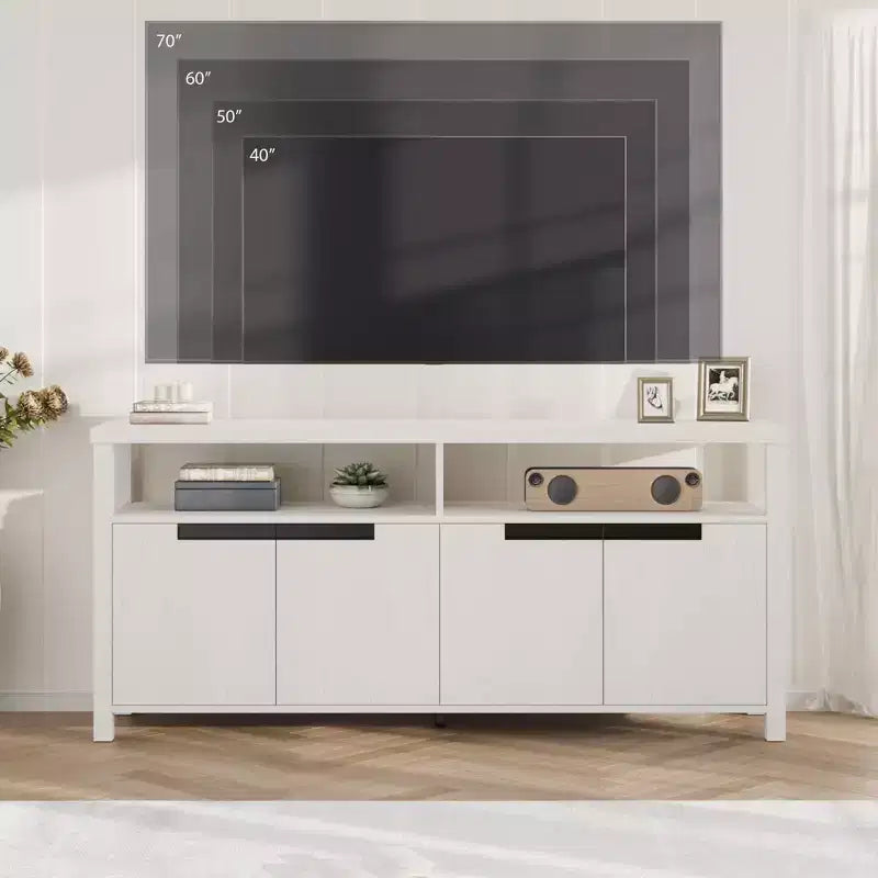 Mobile TV Boho stile rustico, marrone/bianco/bianco e grigio, adatto a TV fino a 70"
