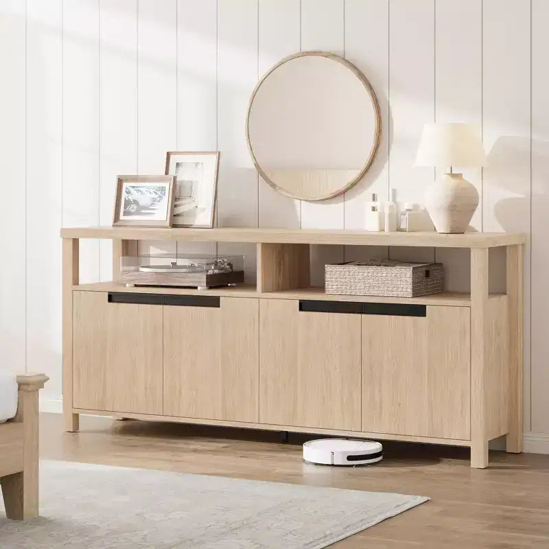 Mobile TV Boho stile rustico, marrone/bianco/bianco e grigio, adatto a TV fino a 70"