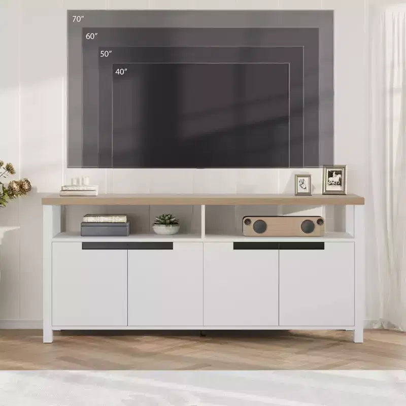 Mobile TV Boho stile rustico, marrone/bianco/bianco e grigio, adatto a TV fino a 70"