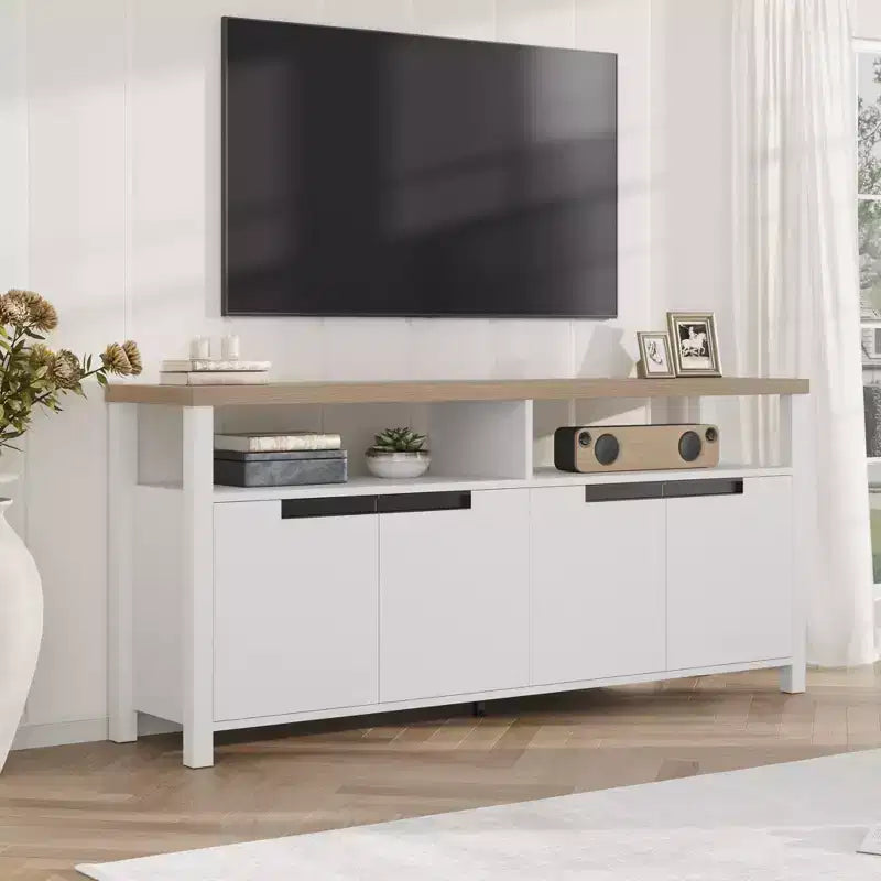 Mobile TV Boho stile rustico, marrone/bianco/bianco e grigio, adatto a TV fino a 70"