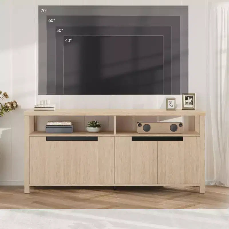 Mobile TV Boho stile rustico, marrone/bianco/bianco e grigio, adatto a TV fino a 70"