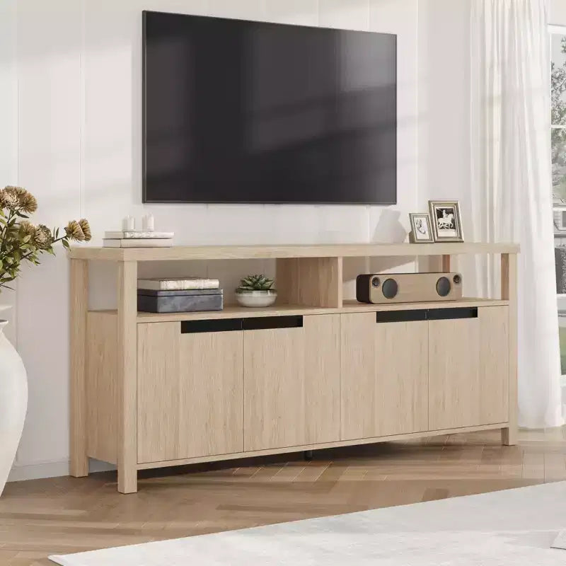 Mobile TV Boho stile rustico, marrone/bianco/bianco e grigio, adatto a TV fino a 70"