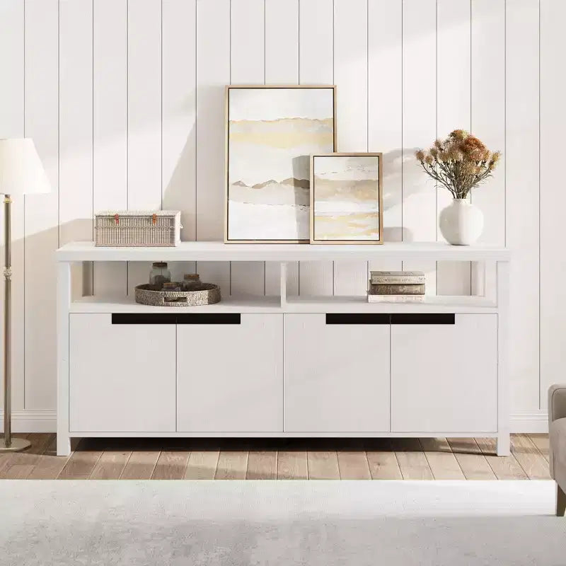 Mobile TV Boho stile rustico, marrone/bianco/bianco e grigio, adatto a TV fino a 70"