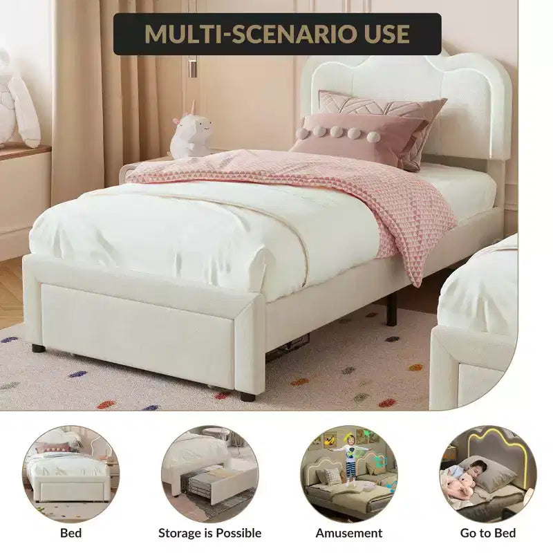 Letto a piattaforma a LED gemello, in similpelle, RGB, 1 persona