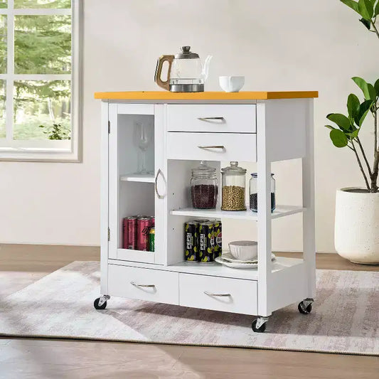 GDFStudio Mansfield Modern 38 Wood Kitchen Island Cart with 4 Drawers