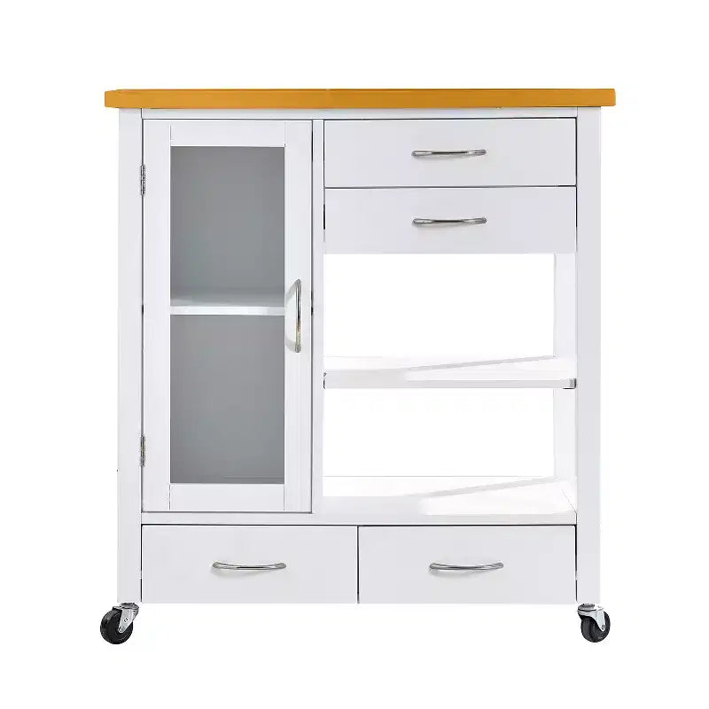 Carrello da Cucina Moderno Bianco con Isola, 4 Cassetti, Uso per 1 Persona