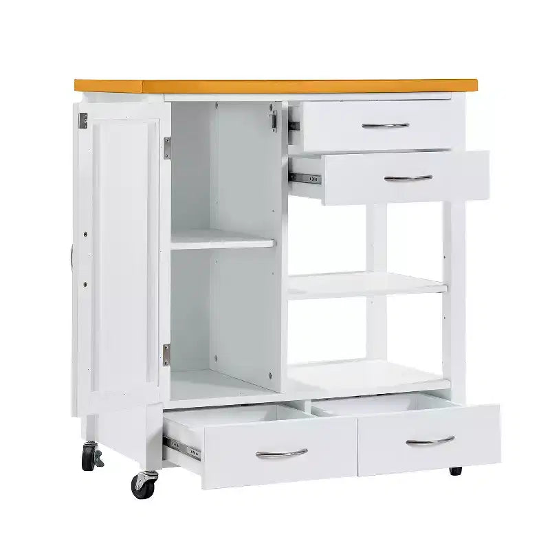 Carrello da Cucina Moderno Bianco con Isola, 4 Cassetti, Uso per 1 Persona