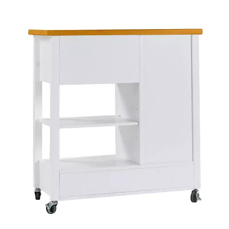 Carrello da Cucina Moderno Bianco con Isola, 4 Cassetti, Uso per 1 Persona