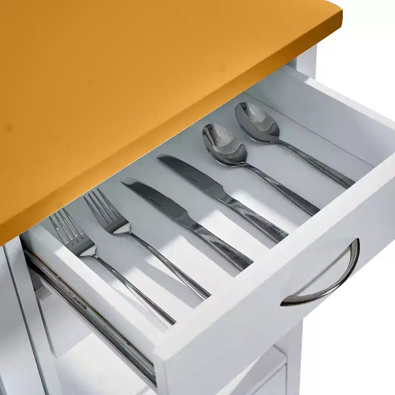 Carrello da Cucina Moderno Bianco con Isola, 4 Cassetti, Uso per 1 Persona
