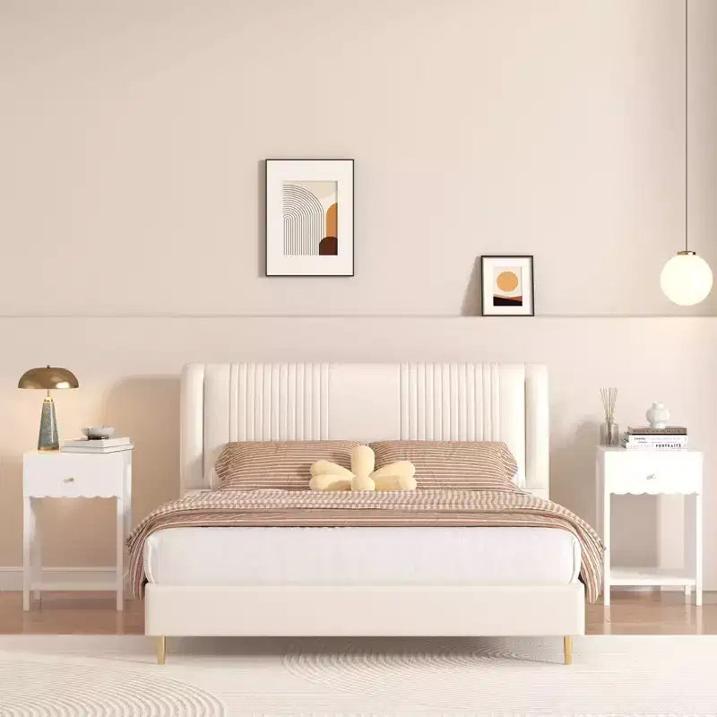 Comodino smerlato bianco con cassetto e ripiano aperto, 1 persona