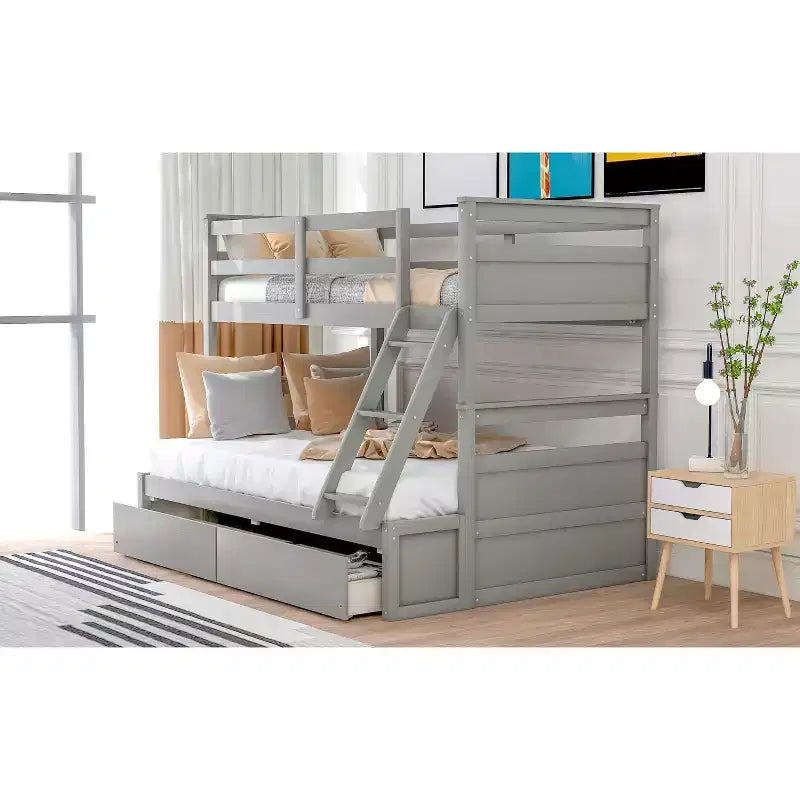 Letto a castello singolo sopra una piazza e mezza Espresso/Grigio/Bianco con contenitore, 2 posti letto