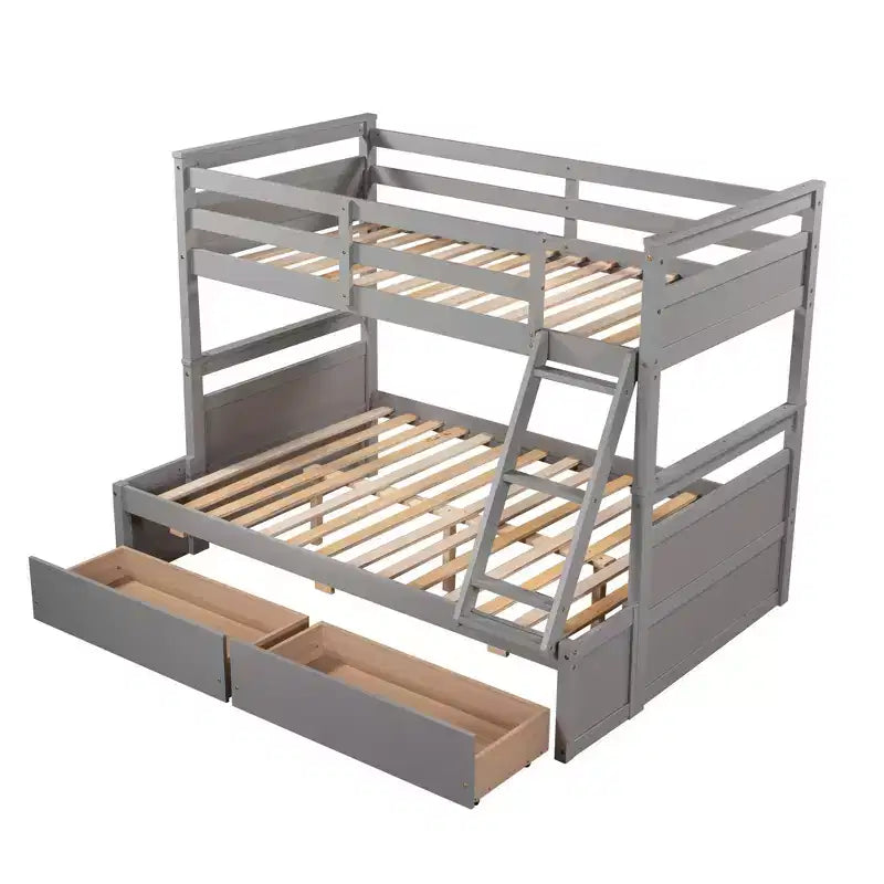 Letto a castello singolo sopra una piazza e mezza Espresso/Grigio/Bianco con contenitore, 2 posti letto