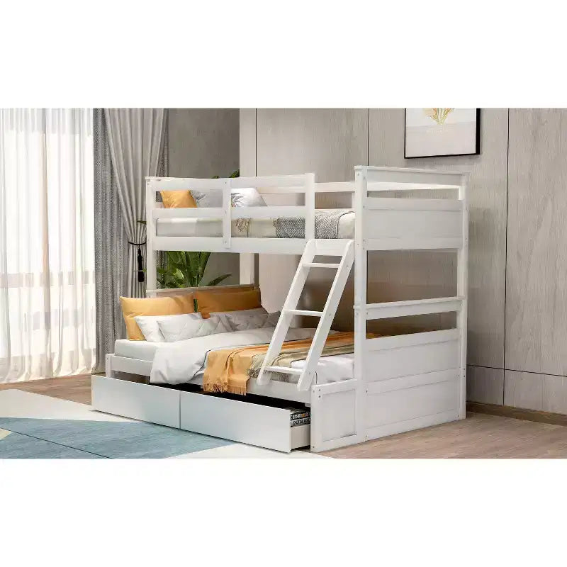 Letto a castello singolo sopra una piazza e mezza Espresso/Grigio/Bianco con contenitore, 2 posti letto