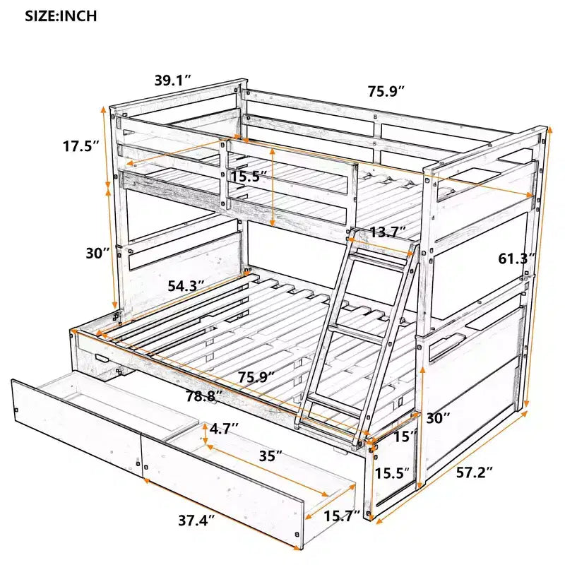 Letto a castello singolo sopra una piazza e mezza Espresso/Grigio/Bianco con contenitore, 2 posti letto