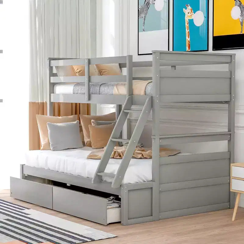 Letto a castello singolo sopra una piazza e mezza Espresso/Grigio/Bianco con contenitore, 2 posti letto