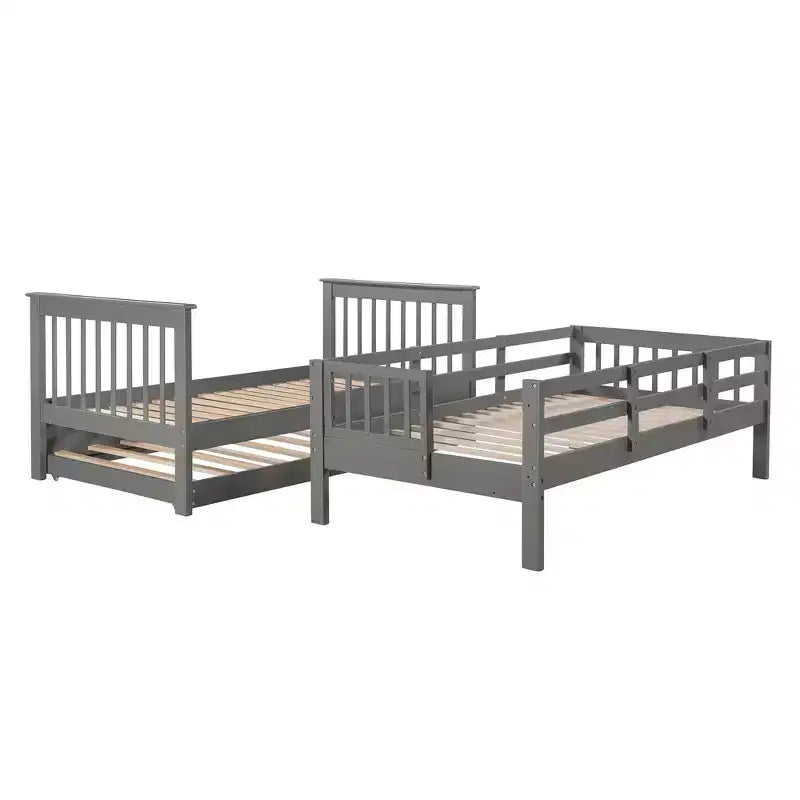 Letto a Castello a Soppalco Twin-Over-Twin con Scaletta e Letto Estraibile, Espresso/Grigio/Bianco, 3 Posti Letto