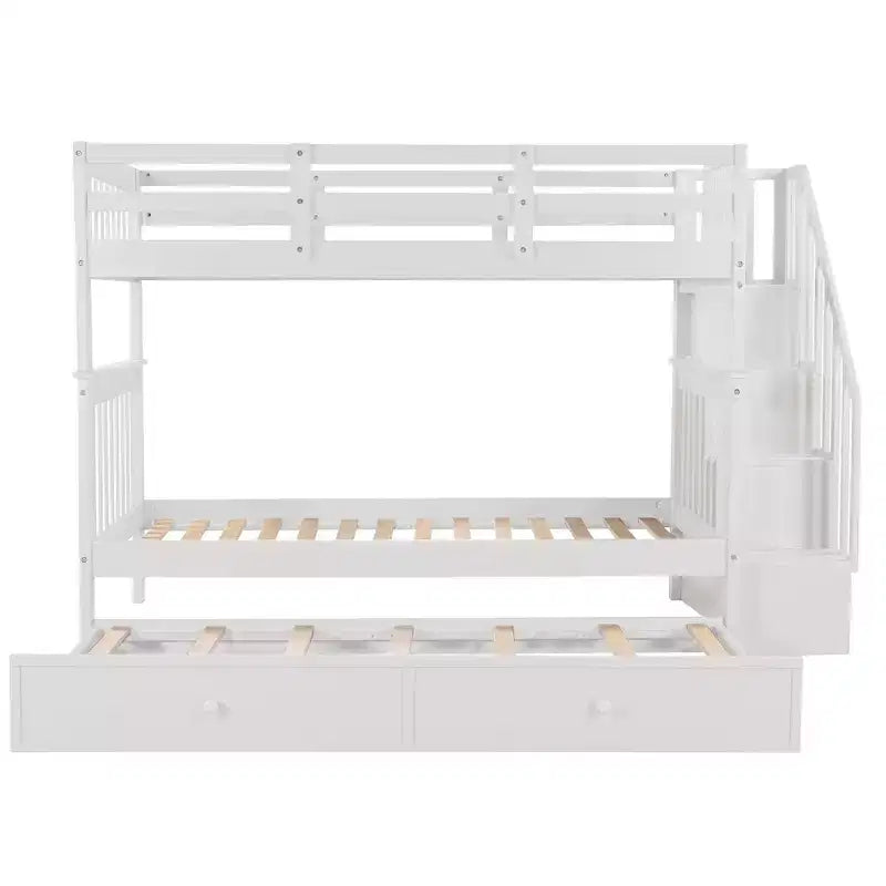Letto a Castello a Soppalco Twin-Over-Twin con Scaletta e Letto Estraibile, Espresso/Grigio/Bianco, 3 Posti Letto
