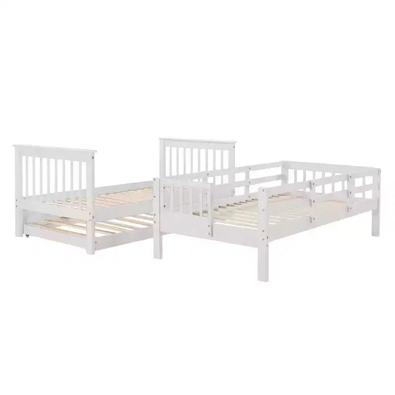 Letto a Castello a Soppalco Twin-Over-Twin con Scaletta e Letto Estraibile, Espresso/Grigio/Bianco, 3 Posti Letto