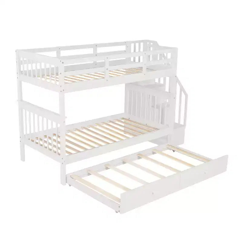 Letto a Castello a Soppalco Twin-Over-Twin con Scaletta e Letto Estraibile, Espresso/Grigio/Bianco, 3 Posti Letto