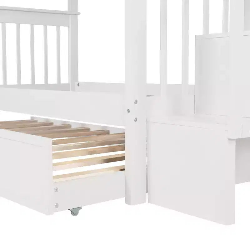 Letto a Castello a Soppalco Twin-Over-Twin con Scaletta e Letto Estraibile, Espresso/Grigio/Bianco, 3 Posti Letto