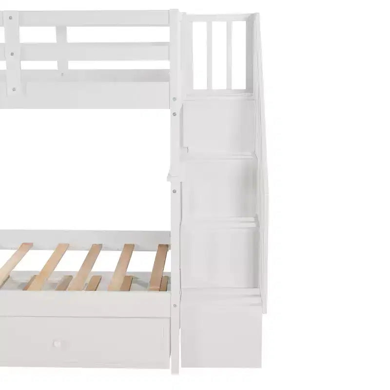 Letto a Castello a Soppalco Twin-Over-Twin con Scaletta e Letto Estraibile, Espresso/Grigio/Bianco, 3 Posti Letto