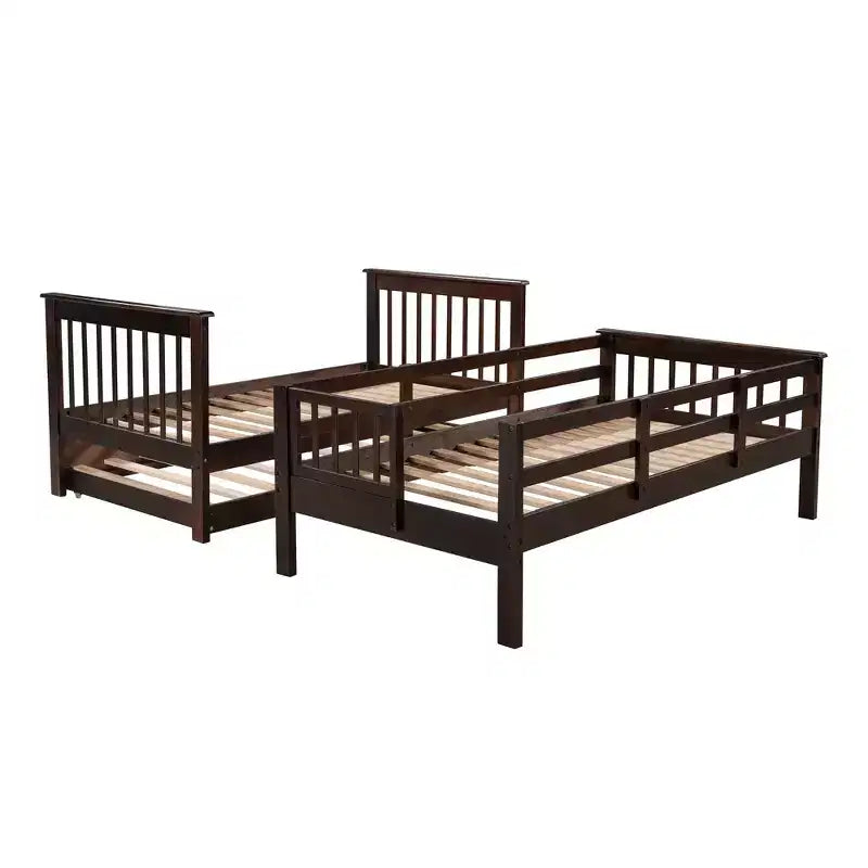 Letto a Castello a Soppalco Twin-Over-Twin con Scaletta e Letto Estraibile, Espresso/Grigio/Bianco, 3 Posti Letto