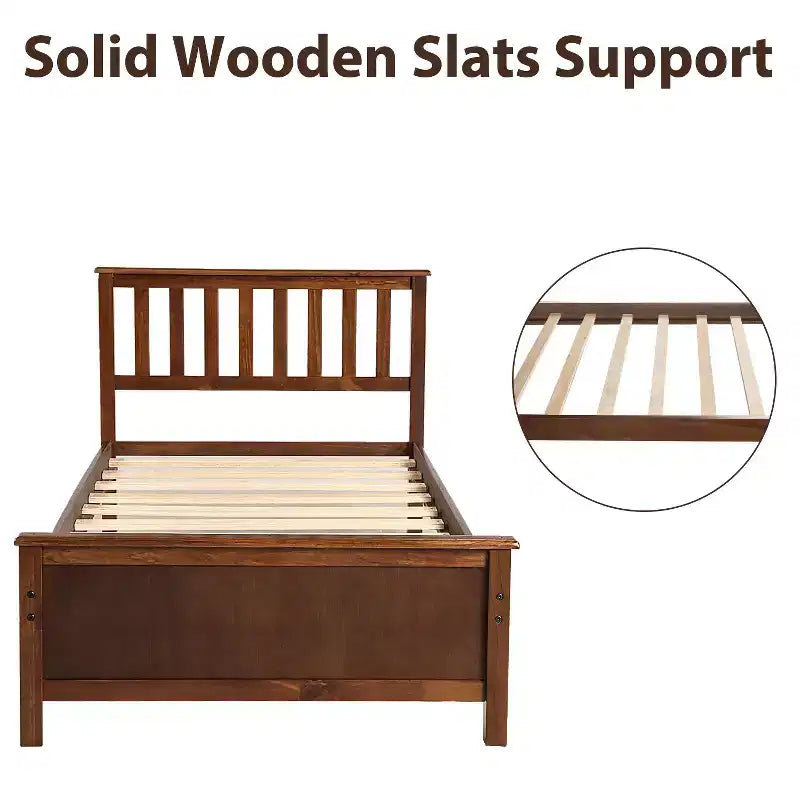Letto a piattaforma singolo bianco/marrone con testiera e pediera, doghe in legno, 1 persona