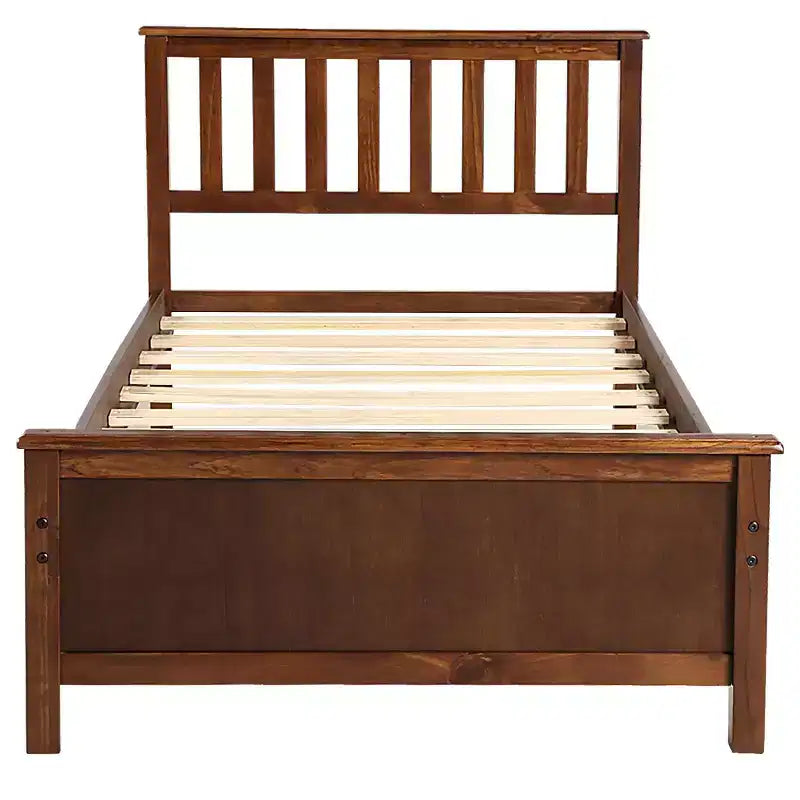 Letto a piattaforma singolo bianco/marrone con testiera e pediera, doghe in legno, 1 persona