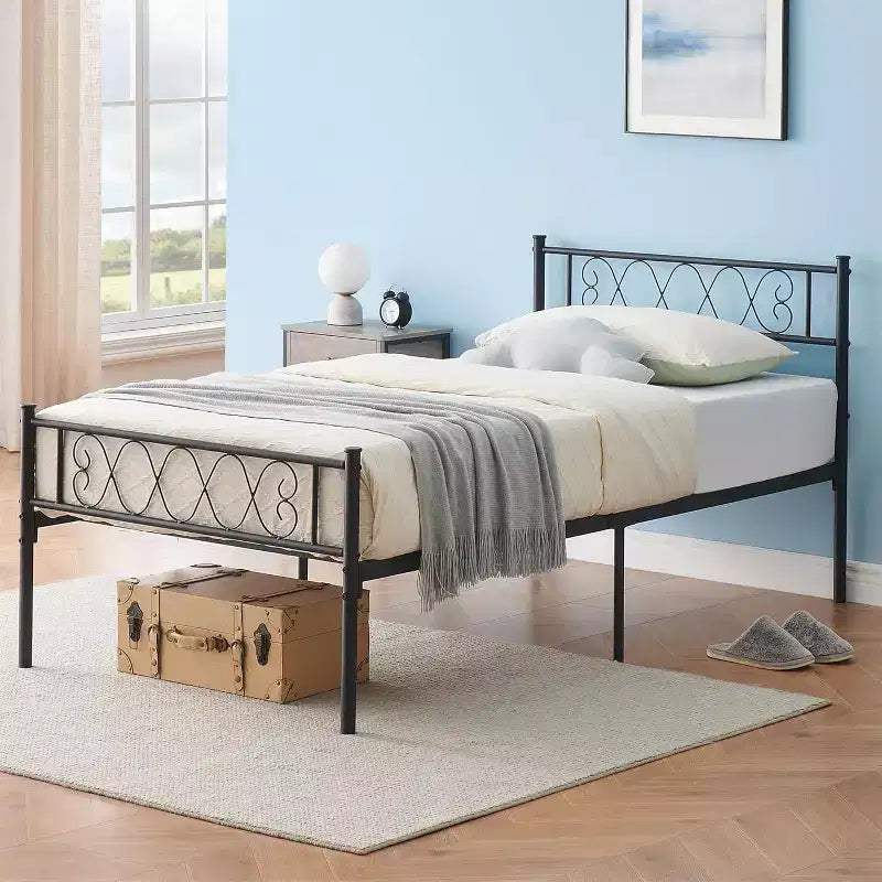 Struttura letto in metallo Queen, design Black Heart, 1 persona