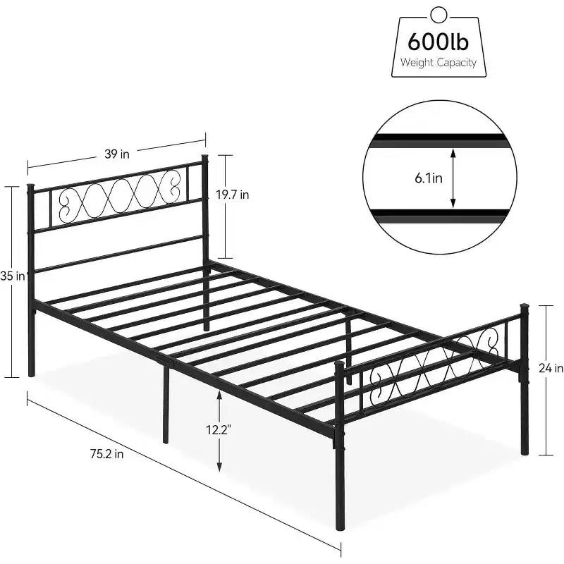 Struttura letto in metallo Queen, design Black Heart, 1 persona