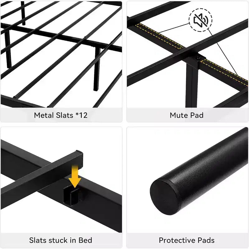 Struttura letto in metallo Queen, design Black Heart, 1 persona