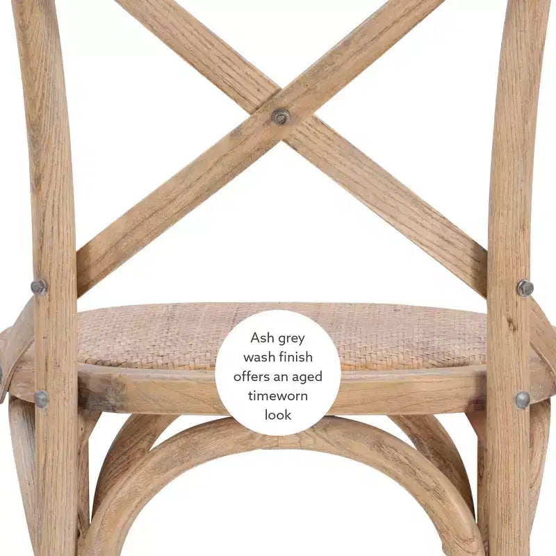 Sgabello da bar X-Back grigio lavato, in legno di olmo, seduta singola, altezza seduta 30".