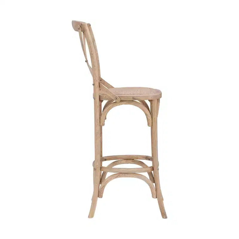 Sgabello da bar X-Back grigio lavato, in legno di olmo, seduta singola, altezza seduta 30".