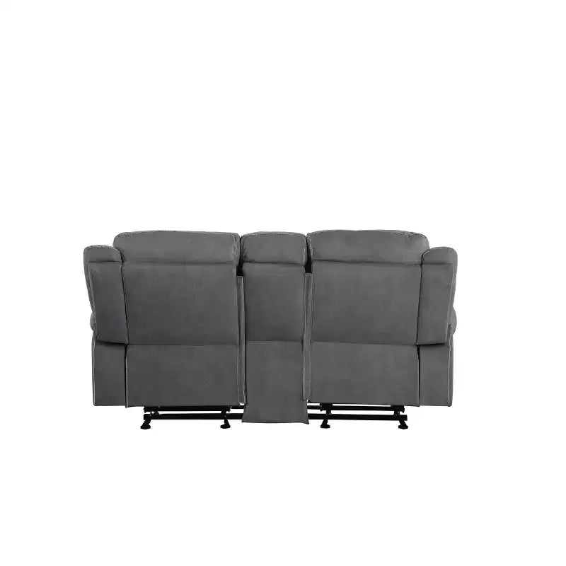 Divanetto reclinabile in velluto grigio bicolore con console e USB, 2 posti