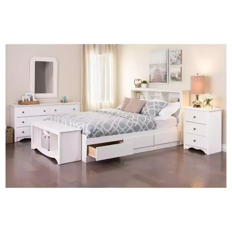 Comodino a 3 cassetti, Bianco, 1 persona