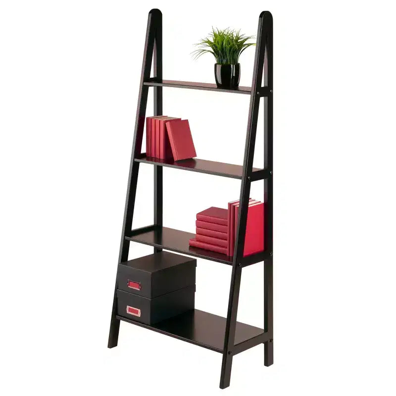 Libreria a 4 ripiani a forma di A marrone espresso